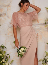 Sequin Maxi Dress With Wrap Detail In Pink