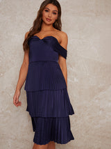 Midi Party Dress with Pleated Design in Blue