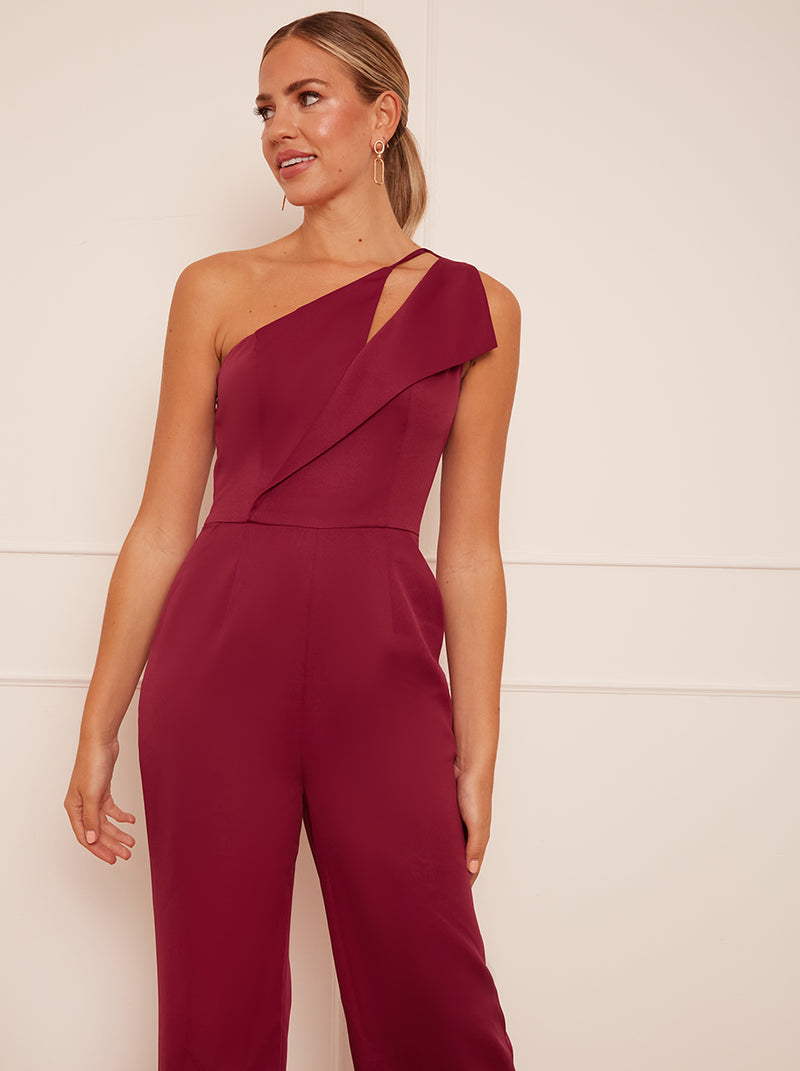 Cut Out One Shoulder Jumpsuit in Berry