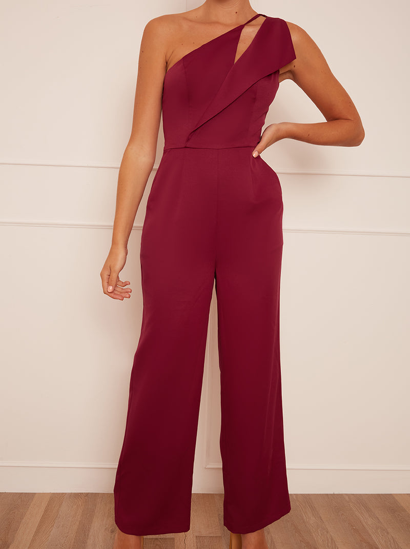 Cut Out One Shoulder Jumpsuit in Berry