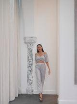 High Waisted Sequin Trousers in Silver