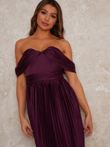 Bardot Pleated Maxi Dress in Purple