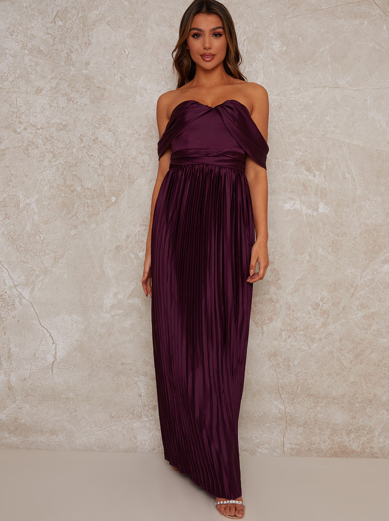 Bardot Pleated Maxi Dress in Purple