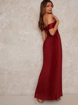 Bardot Dress with Draped Shoulder in Rust