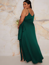 Plus Size Satin Finish Drape Maxi Dress In Green