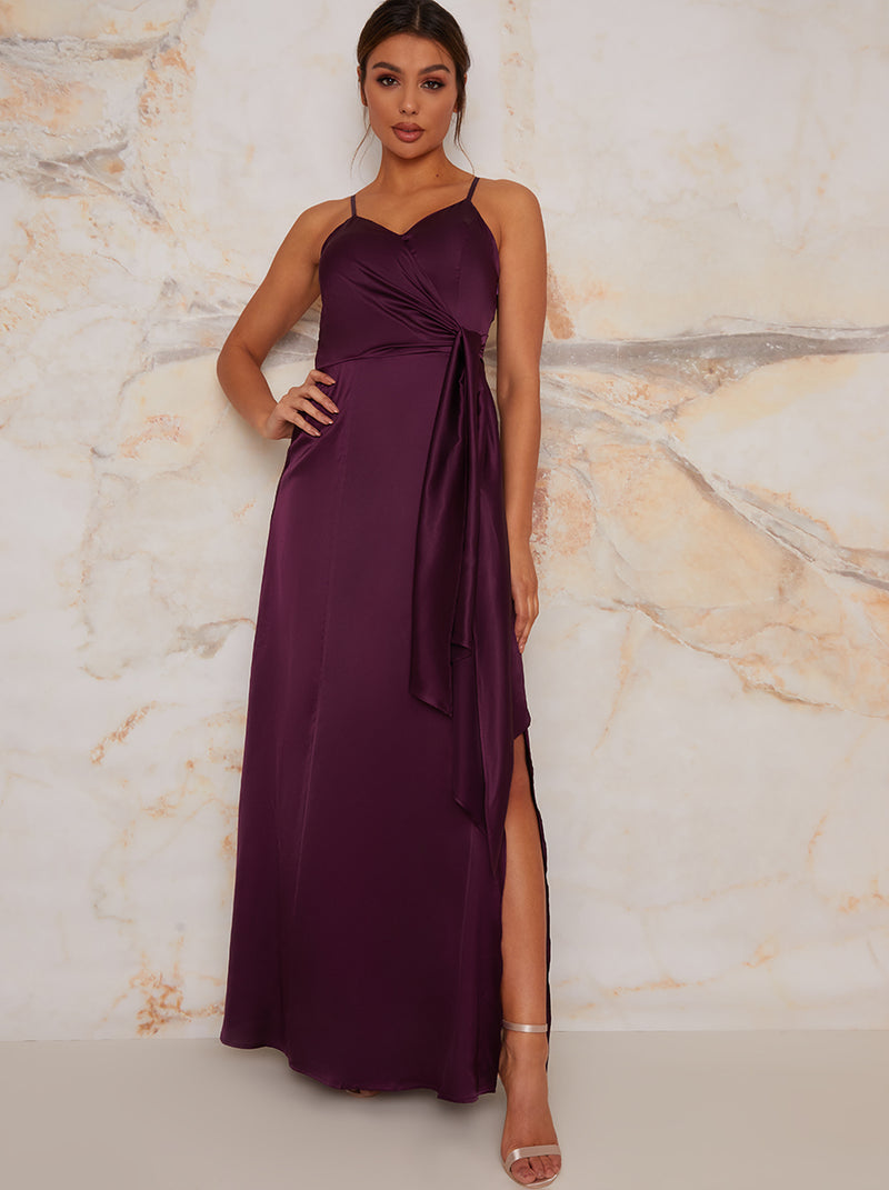 Satin Finish Drape Maxi Dress in Purple – Chi Chi London