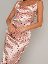 Silky Cami Strap Spot Slip Dress In Pink