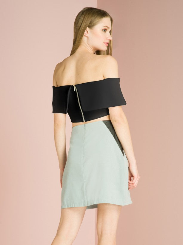 Faux Suede Panel Mini Skirt in Green