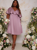 Plus Size Angel Sleeve Wrap Design Midi Dress in Lilac