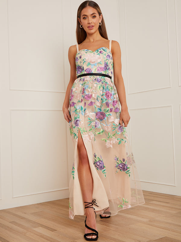 Floral Embroidered Maxi Dress in Cream