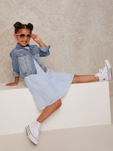 Girls Tiered Broderie Smock Dress in Blue