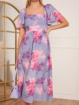 Petite Floral Printed Midi Dress in Purple