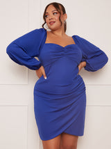 Plus Size Long Sleeve Bodycon Mini Dress in Blue