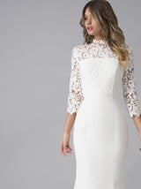 Bridal Sheer Lace Wedding Dress in White