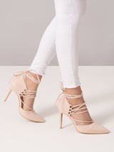 High Heel Lace Up Court Show in Nude