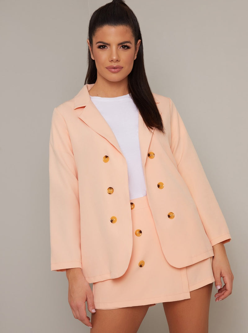 Relaxed Fit Button Detail Blazer in Pink