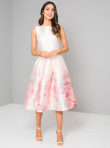 Digital Print Sleeveless Midi Dress in Pink