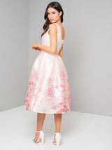 Digital Print Sleeveless Midi Dress in Pink