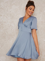 Mini Day Dress with Angel Sleeves in Blue