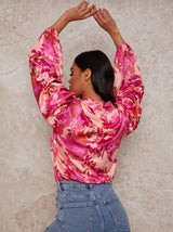 Floral Print Button Up Satin Shirt in Multi