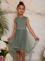 Girls Tulle Skirt Dress with Bow Back in Green