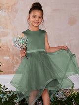Girls Tulle Skirt Dress with Bow Back in Green
