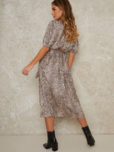 Short Sleeve Leopard Print Midi Dress in Multi