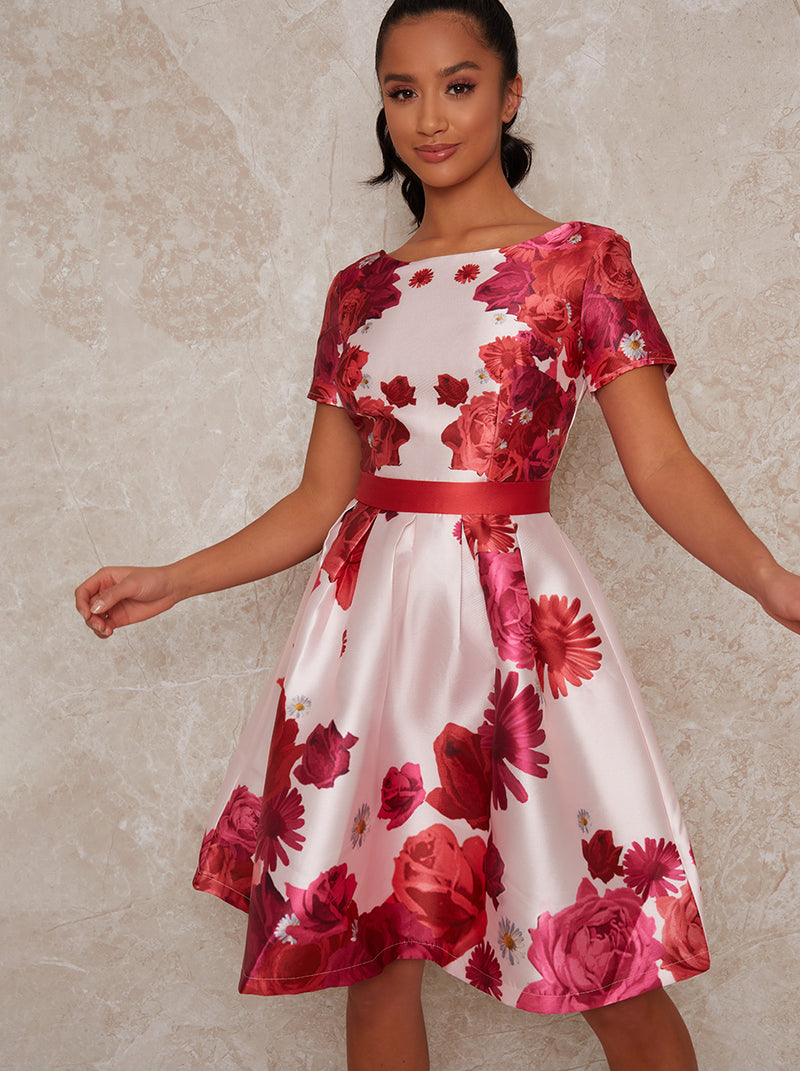 Petite Midi Dress with Floral Print in Pink