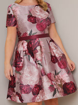 Plus Size Short Sleeved Floral Print Dress in Pink