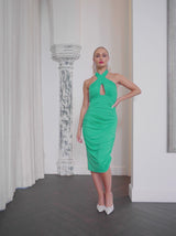 Halter Neck Cut-Out Bodycon Dress in Green