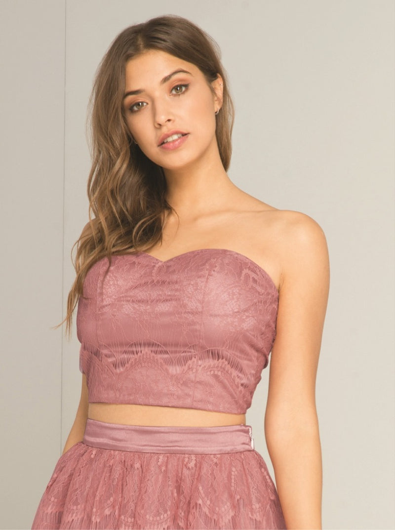 Corset Style Lace Overlay Crop Top in Pink