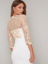 Lace Embroidered Bodice Bodycon Dress in White