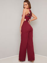 Lace Bodice Wide Leg Jumpsuit in Red
