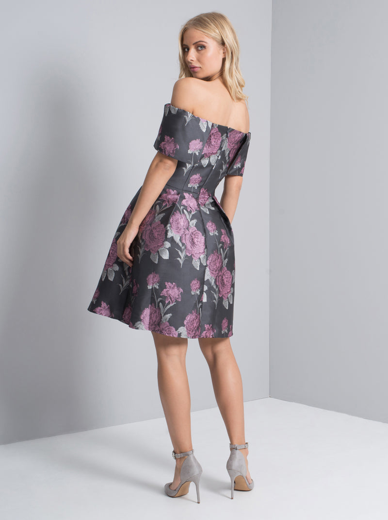 Bardot Floral Jacquard Skater Dress in Purple