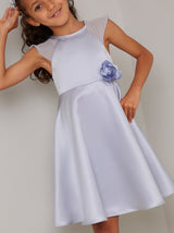 Girls 3D Floral Corsage Midi Dress in Blue