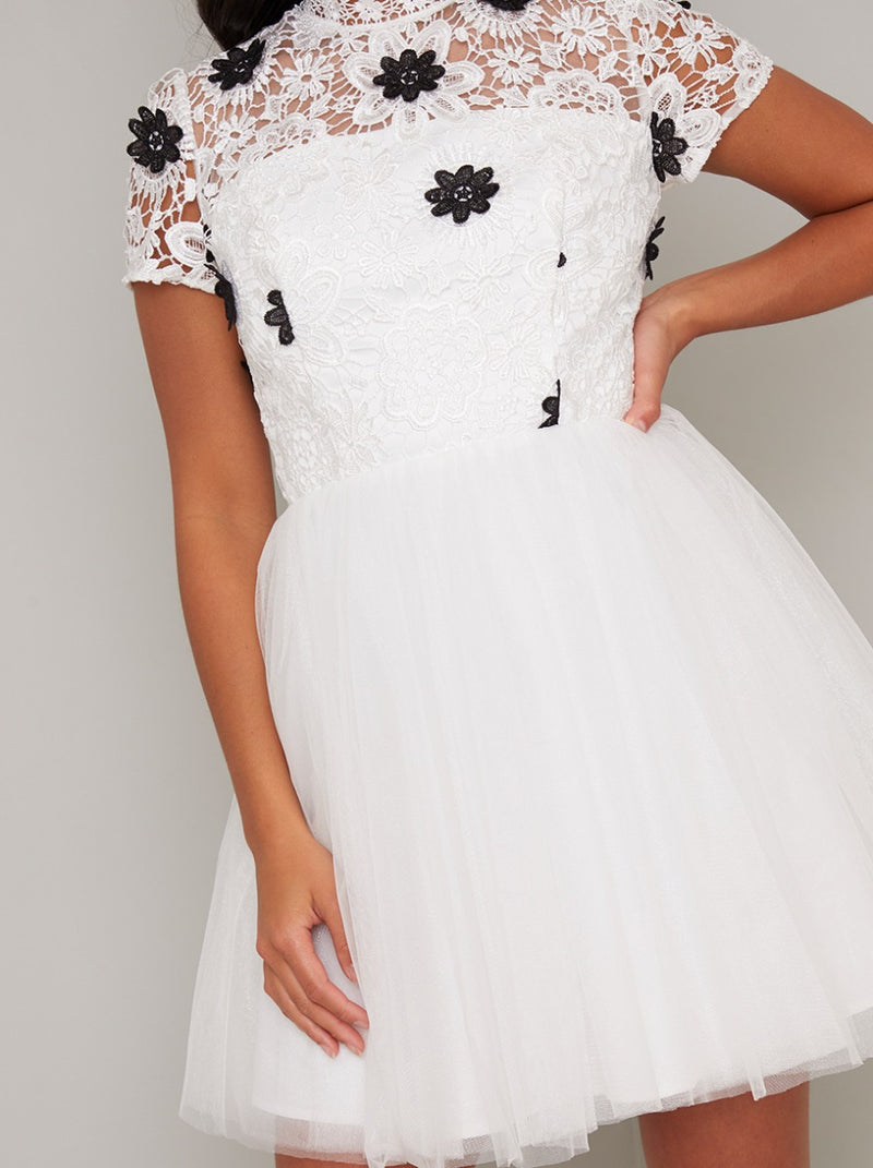 Petite Lace Bodice Mini Dress in White
