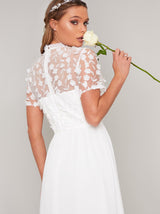 Bridal Short Sleeved 3D Lace Wedding Dress in White