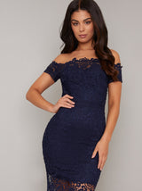Bardot Premium Lace Bodycon Dress in Blue
