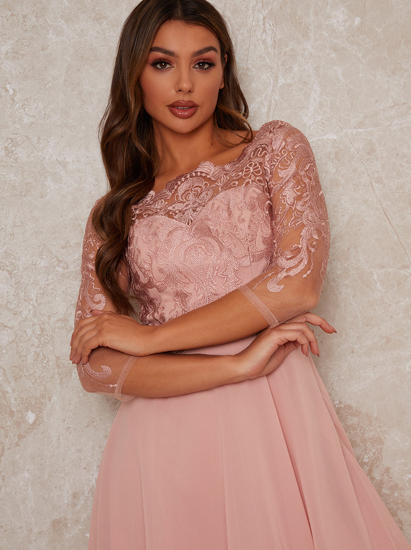 Lace Bridesmaid Midi Dress in Rose Gold