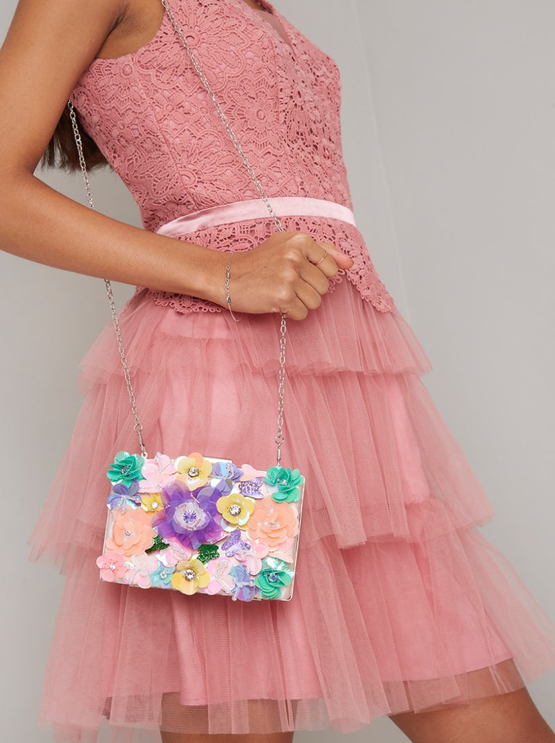 3D Floral Clutch Bag in Pink
