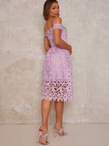 Bardot Premium Lace Midi Dress in Lilac