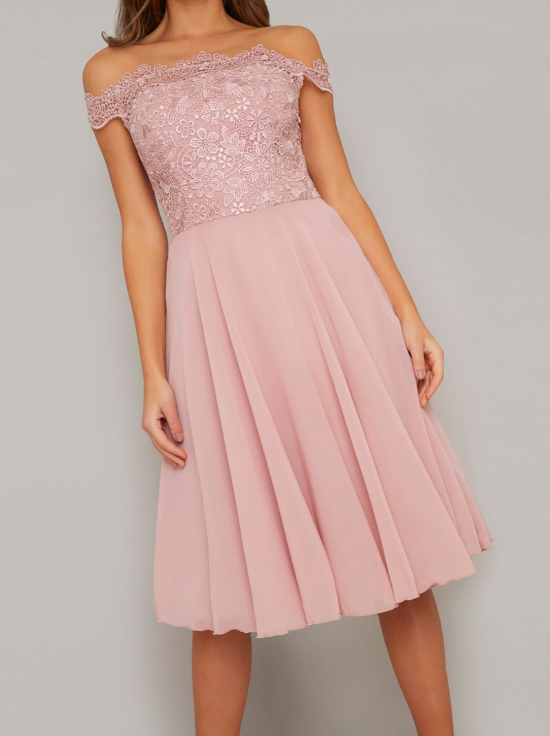 Bardot Premium Lace Midi Dress in Rose Gold
