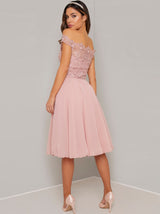 Bardot Premium Lace Midi Dress in Rose Gold