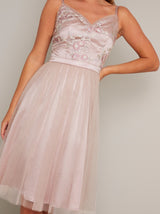 Cami Strap Vintage Lace Bodice Midi Dress in Pink