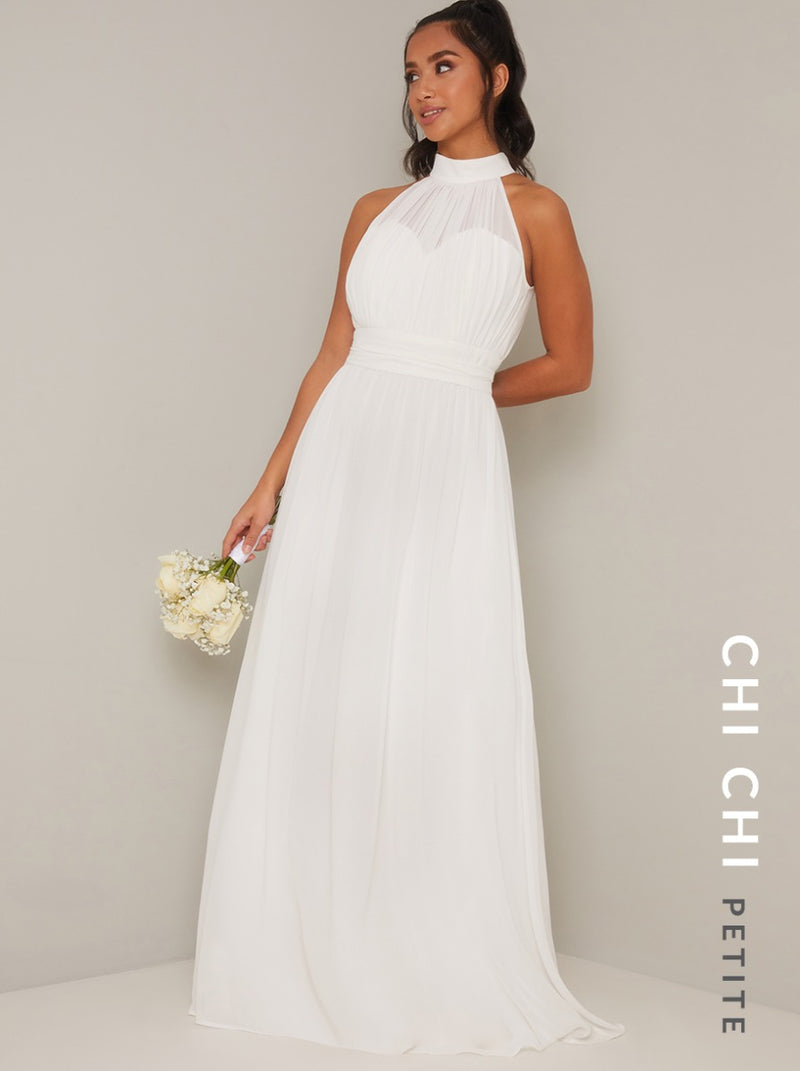 High Neck Chiffon Bridal Maxi Dress in White