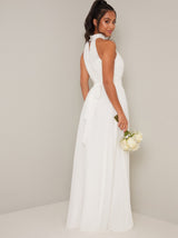 High Neck Chiffon Bridal Maxi Dress in White