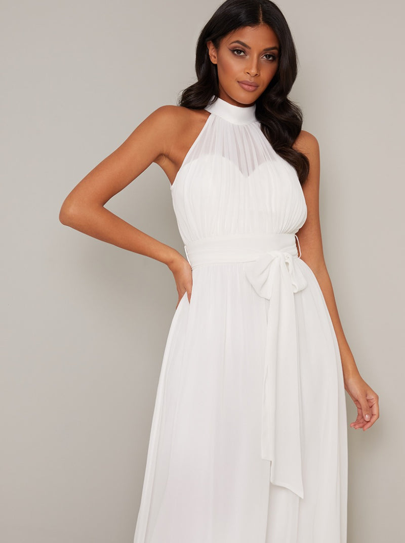Halter Style Chiffon Maxi Wedding Dress in White