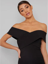 Bardot Off The Shoulder Midi Black Dress