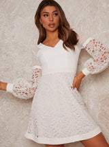 Crochet Mini Dress in White