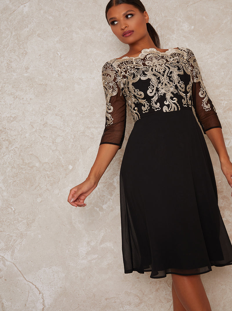 Yasmin Devonport Black Lace Bodycon Midaxi Dress | In The Style